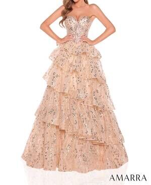 NEW AMARRA tiered ruffle ball gown in gold